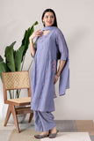 KUDIORY Women’s Grey Embroidered Kurta with Trousers & Dupatta