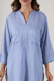 KUDIORY Women’s Light Blue Solid Short Kurta with White Floral Printed Straight Palazzos