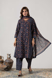 KUDIORY Women Navy Blue Floral Printed Kurta with Trousers & Dupatta