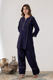 KUDIORY Women Navy Blue Solid Kurta with Wide-Leg Trousers