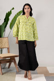 KUDIORY Women Lime Green Floral Printed V-Neck Top with Bell Sleeves