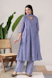 KUDIORY Women’s Grey Embroidered Kurta with Trousers & Dupatta