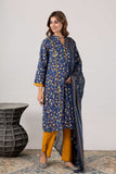 KUDIORY Women’s Navy Blue Floral Printed Kurta with Mustard Trousers & Dupatta