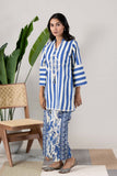 KUDIORY Women Blue & White Striped Printed Kurta with Palazzo Pants Co-Ord Set