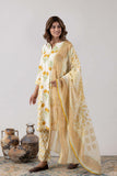 KUDIORY Women White & Mustard Yellow Floral Printed Kurta with Trousers & Dupatta