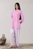 KUDIORY Women Pink Striped Kurta with White Floral Printed Palazzo Pants