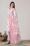 KUDIORY Women’s White & Pink Floral Printed Kurta with Printed Palazzos and Dupatta