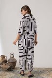 KUDIORY Women Black & White Abstract Printed Co-ord Set with Shirt and Wide-Leg Trousers