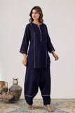 KUDIORY Women Navy Blue Solid Kurta with Wide-Leg Trousers