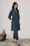 KUDIORY Women’s Blue Printed Kurta with Matching Straight Pants