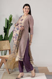 KUDIORY Women Purple Striped Kurta with Floral Printed Dupatta & Straight Pants