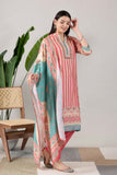 KUDIORY Women Pink Striped Printed Kurta with Trousers & Dupatta Set