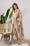 KUDIORY Women Beige Floral Printed Kurta with Trousers & Dupatta Set