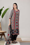 KUDIORY Women Black & Red Geometric Print Straight Kurta with Dupatta & Trousers