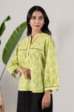 KUDIORY Women Lime Green Floral Printed V-Neck Top with Bell Sleeves