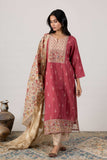 KUDIORY Women’s Maroon Floral Printed Kurta with Beige Trousers & Printed Dupatta