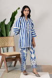 KUDIORY Women Blue & White Striped Printed Kurta with Palazzo Pants Co-Ord Set