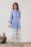 KUDIORY Women’s Light Blue Solid Short Kurta with White Floral Printed Straight Palazzos