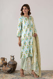 KUDIORY Women’s White & Teal Floral Printed Kurta with Printed Bottom & Dupatta