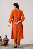 KUDIORY Women Orange Solid Asymmetrical Kurta with Trousers