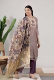 KUDIORY Women Purple Striped Kurta with Floral Printed Dupatta & Straight Pants