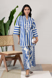 KUDIORY Women Blue & White Striped Printed Kurta with Palazzo Pants Co-Ord Set