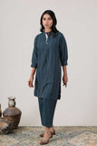 KUDIORY Women’s Blue Printed Kurta with Matching Straight Pants
