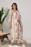 KUDIORY Women White Floral Printed Kurta with Trousers & Dupatta Set