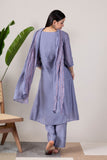 KUDIORY Women’s Grey Embroidered Kurta with Trousers & Dupatta