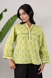 KUDIORY Women Lime Green Floral Printed V-Neck Top with Bell Sleeves