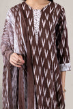 KUDIORY Women’s Brown Ikat Printed Kurta with Trousers & Dupatta
