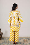 KUDIORY Women’s White & Mustard Yellow Floral Printed Kurta with Trousers