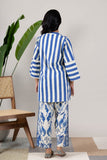 KUDIORY Women Blue & White Striped Printed Kurta with Palazzo Pants Co-Ord Set