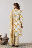 KUDIORY Women White & Mustard Yellow Floral Printed Kurta with Trousers & Dupatta