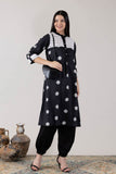KUDIORY Women Black & White Daisy Printed Kurta with Patiala Pants