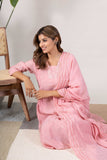 KUDIORY Women’s Pink Embroidered Kurta with Trousers & Dupatta