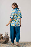 KUDIORY Women’s Blue Floral Printed Short Sleeve Kurta with Solid Patiala Salwar