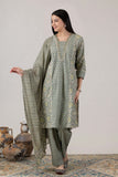 KUDIORY Women’s Green Printed Kurta with Printed Trousers & Dupatta