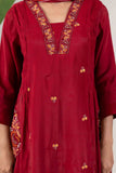 KUDIORY Women’s Maroon Embroidered Kurta with Trousers & Dupatta