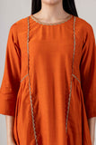 KUDIORY Women Orange Solid Asymmetrical Kurta with Trousers