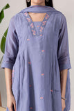 KUDIORY Women’s Grey Embroidered Kurta with Trousers & Dupatta