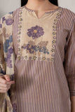 KUDIORY Women Purple Striped Kurta with Floral Printed Dupatta & Straight Pants