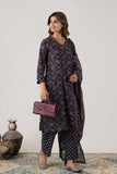 KUDIORY Women Navy Blue Floral Printed Kurta with Trousers & Dupatta