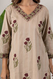 KUDIORY Women Beige Floral Printed Kurta with Trousers & Dupatta Set