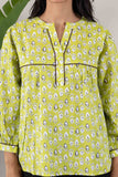 KUDIORY Women Lime Green Floral Printed V-Neck Top with Bell Sleeves