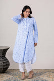KUDIORY Women Blue Striped Embroidered Mandarin Collar Kurta