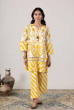 KUDIORY Women’s White & Mustard Yellow Floral Printed Kurta with Trousers