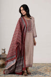 KUDIORY Women’s Beige & Maroon Printed Straight Kurta with Trousers & Dupatta