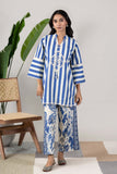 KUDIORY Women Blue & White Striped Printed Kurta with Palazzo Pants Co-Ord Set