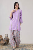 KUDIORY Women Lavender Solid Kurta with Floral Printed Salwar Set